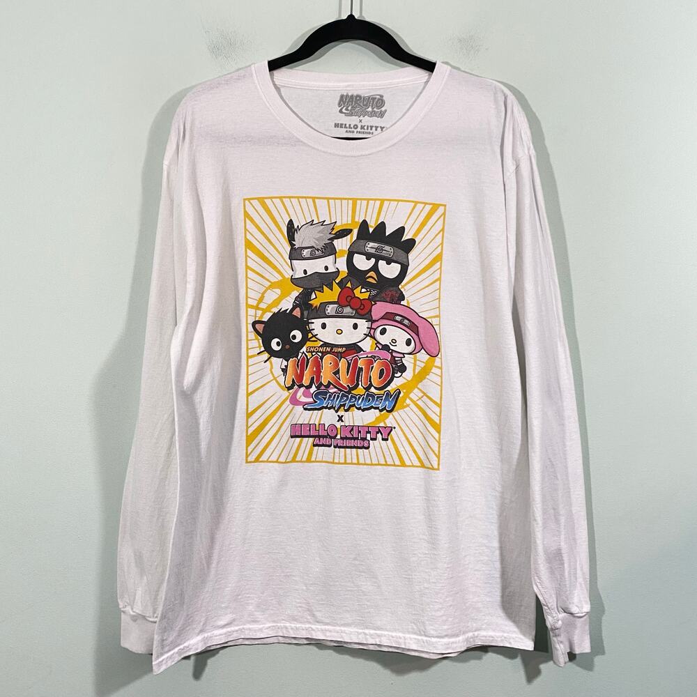 Naruto X Sanrio Hello Kitty White Long Sleeve Graphics Tee Size M/L